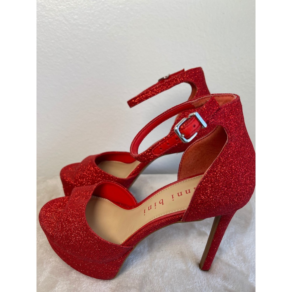 Gianni Bini Red Glitter Platform Heels Ankle Strap Sandals Womens 7.5 M - Picture 11 of 15